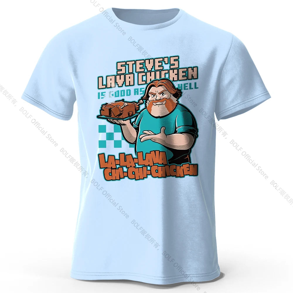 Men's Steve's Lava Chicken Printed T-Shirt 100% Cotton Oversized Quirky Graphic Tees for Women Summer Tops Geek Streetwear