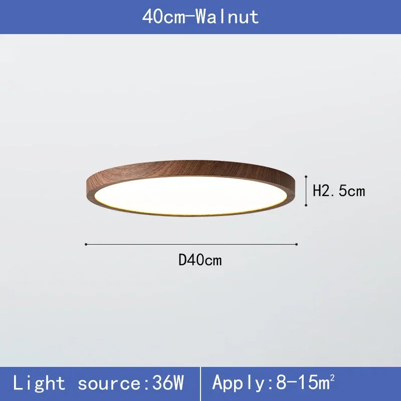 Modern Wood Grain LED Ceiling Light Ultra-Thin Walnut Wood Ceiling Lamp Bedroom Bathroom Living Room Kitchen Home Decor Lighting
