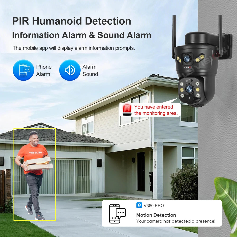 LS VISION 4G /WIFI Outdoor Solar Camera 8MP Dual Lens PIR Sim Card Built in Night Vision Waterproof Security Camera Battery CCTV