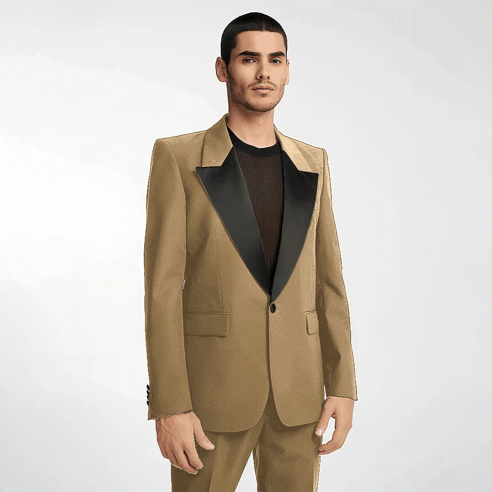 Handsome Black Men's Suit 2 Pieces Single Button Peak Lapel Set Daily Fashion Male（Blazer+Pants）