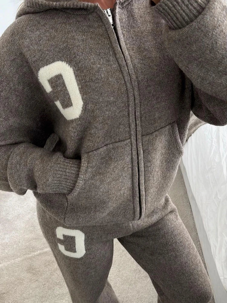 Jacket Tracksuit Two‑piece Set Knit Jacket Clothes Hooded Knit Woman Tracksuit Hooded Knit Coat Pants Trousers Women Clothes