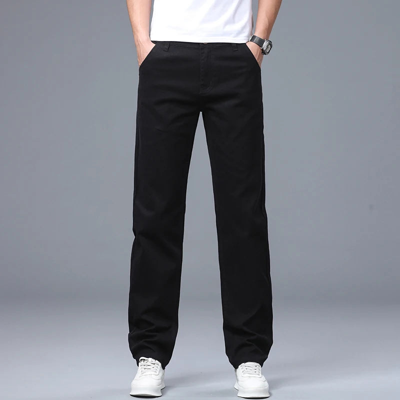 Classic Straight Men's Jeans Spring New Fashion Business Work Casual Trousers Comfort Elastic Solid Color Denim Pants