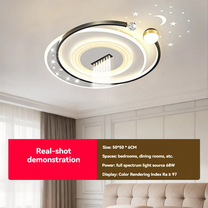 Modern Minimalist LED Ceiling Light for Living Room, 2026 New Model with Starry Sky Projection Effect and Integrated Spotlights