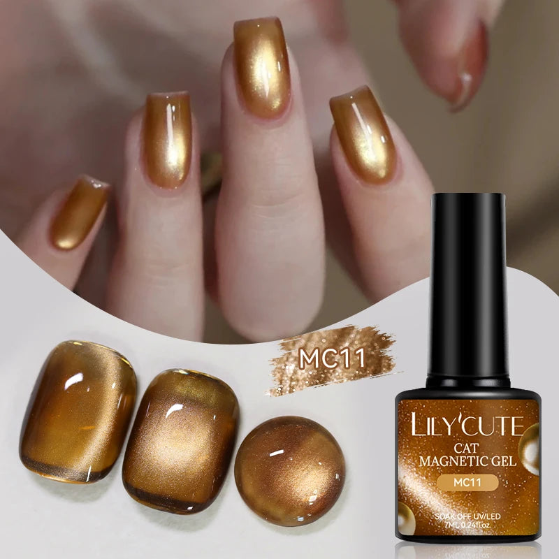 LILYCUTE 7ml Gold Coffee Cat Magnetic Gel Nail Polish Autumn Winter Nails Ultra Shine Moonlight Semi Permanent UV Gel Soak Off