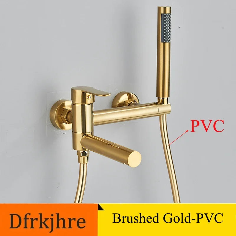Bathroom Bathtub Faucet Wall Mounted Brushed Gold Rotatable Bathtub Shower Set Bidet Bathtub Mixer Tap With Hand Shower