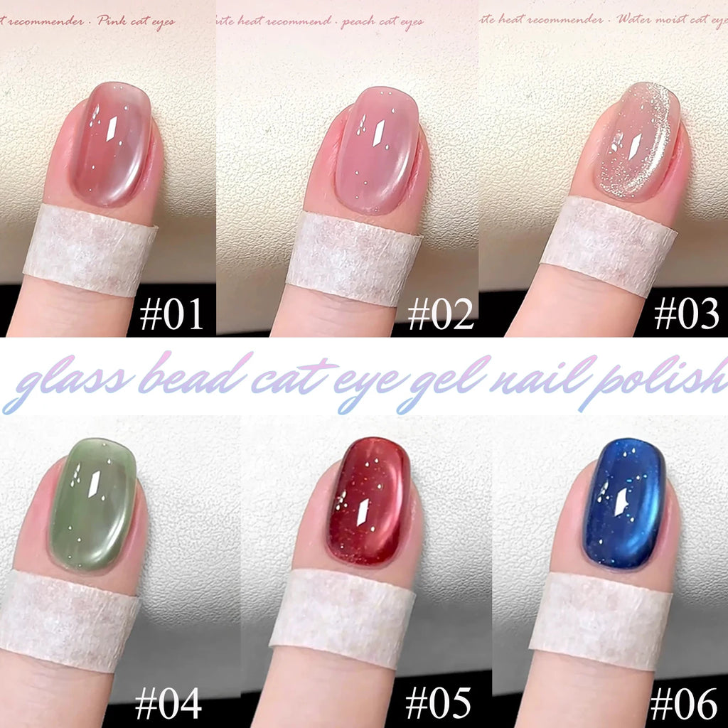 1-12pcs ZH Spring/Summer Ice Transparent Sweet Wine Glass Beads Cat Eye Nail Polish Gel New Flashy Popular Pink Nail Supplies