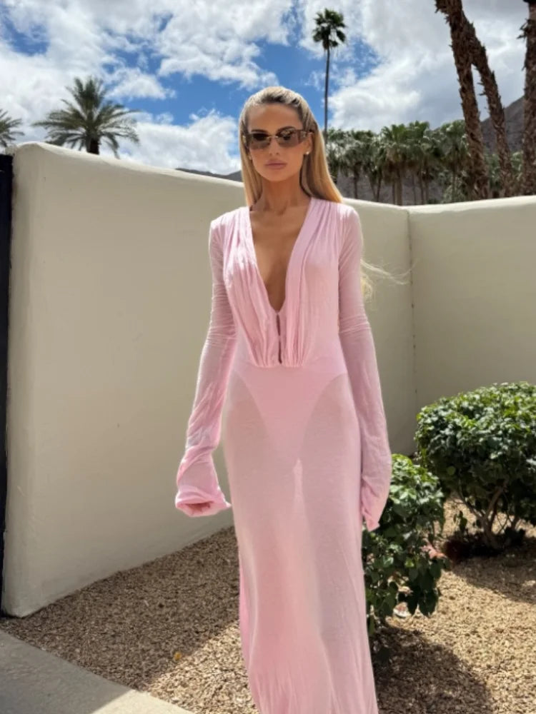 Dreamy Bohemian Sheer Dress Sexy Vintage Slim Fit Elegant Modest Women Dresses Beach Vocation Summer Female Streetwear