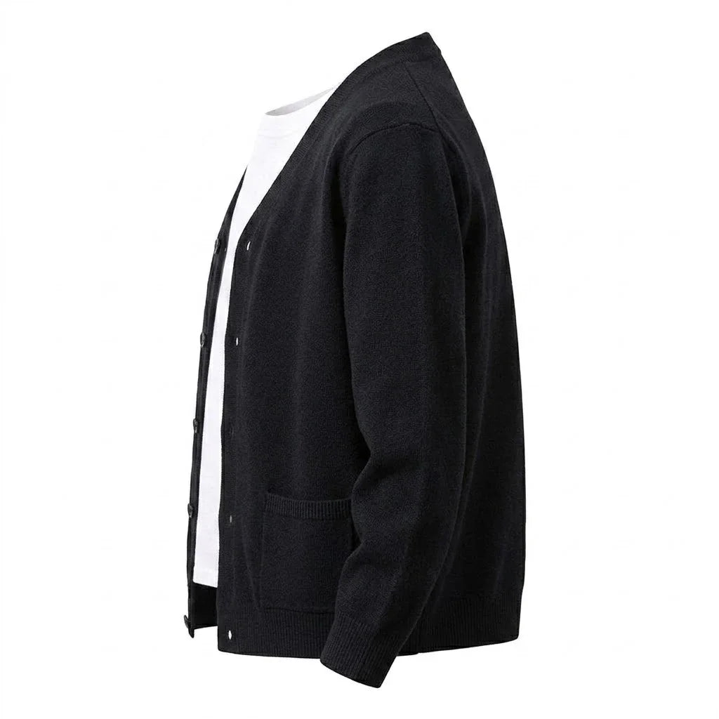 Mens VNeck Knit Open Cardigan Jumper Button Front Long Cozy Outer Garment Jacket Oversized Fit Winter Sweat Tops with Pockets