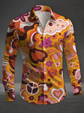 New men's 3D reindeer print shirt men's long sleeved shirt casual button loose top ethnic retro collar shirt