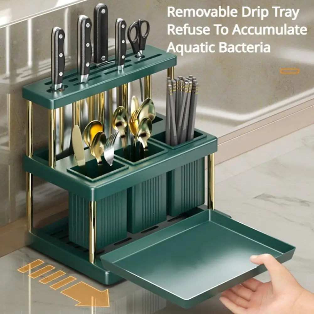 Kitchen Knife Holder Multi-Function Cutter and Cutlery Drainer Rack PP Space Saving Kitchen Utensil Organizer Rack