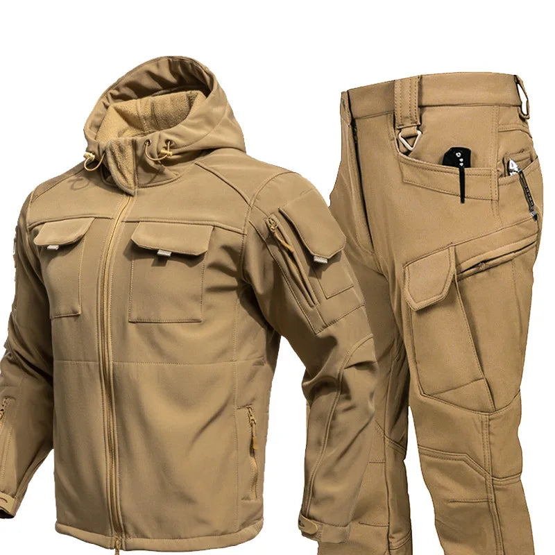 Beetle Invader Shark Skin Softshell Jacket Pants Set Camouflage Tactical Military Suit Waterproof Windproof Fleece Lined Outdoor
