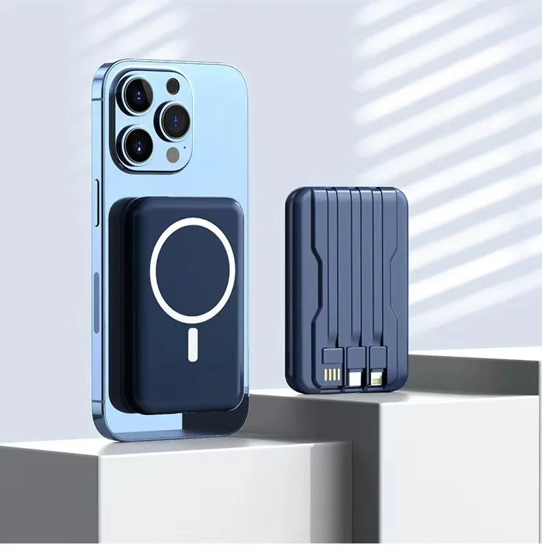 20000mAh 5V Power Bank for Wireless Charging Magnetic Suction Portable Fast Charging Power Bank with Built-in Cable