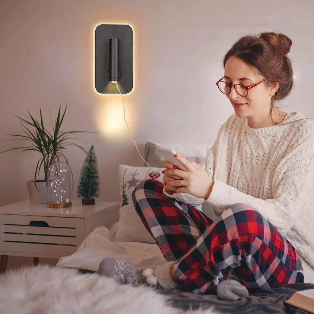 Bedside Wall Lamp, LED Wall Light, Wall Mounted Reading Light with Switch and USB Port, Rotatable Wall Sconce Wall Spotlight