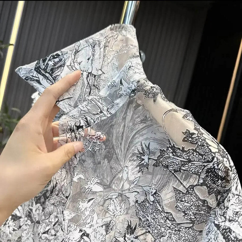 Floral Mesh Shirt For Men Spring Summer Thin Hollow Out Long Sleeve Tops Fashion Handsome Breathable Loose Sexy Shirt Streetwear