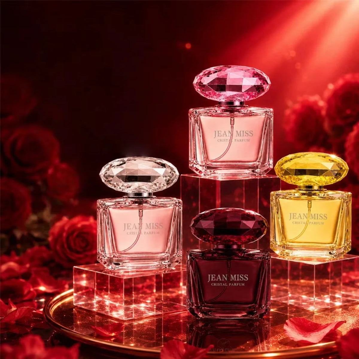 Luxury JEAN MISS Perfume for Women, Elegant Teardrop Bottle with Crystal Diamond Cap, Romantic Floral Long Lasting Eau de Parfum