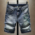 Washed Ripped Denim Men's Trendy Brand Spray Paint Medium Summer Thin Elastic Patch Bermuda Short Pants Men's Jeans Shorts