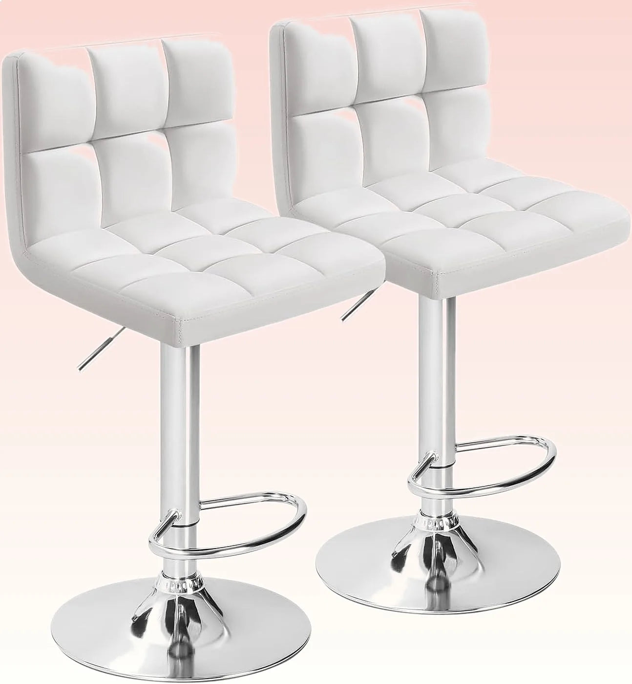 Furmax Set of 2 Modern PU Leather Swivel Adjustable Hydraulic Bar Stools White