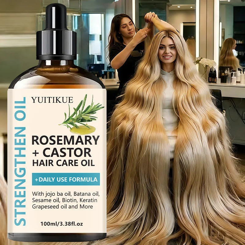 YUITIKUE Strengthening Hair Oil - Rosemary + Castor Blend | Refreshing, Non-Greasy Care for All Hair Textures
