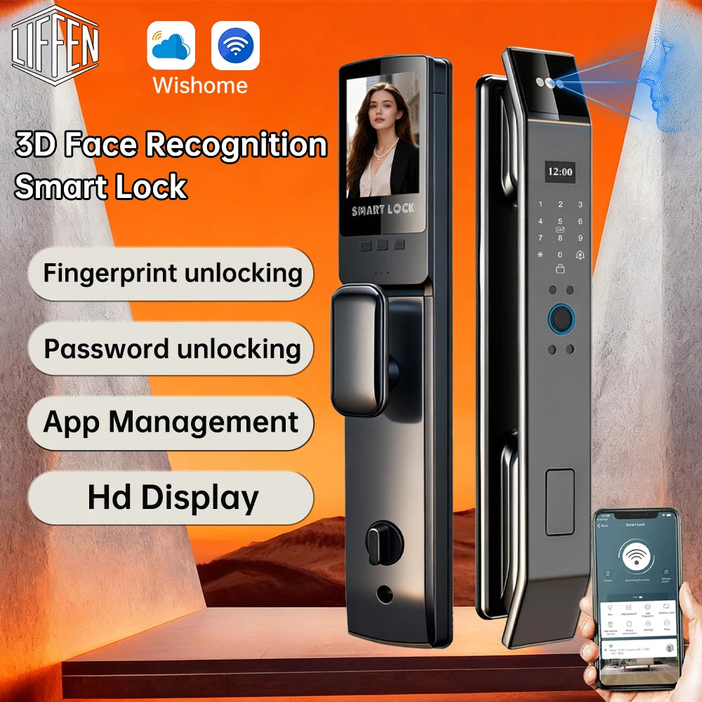 3D Face Recognition Fingerprint Password Smart Door Lock with  Remote Unlocking Wishome APP  Smart Lock Electronic door lock