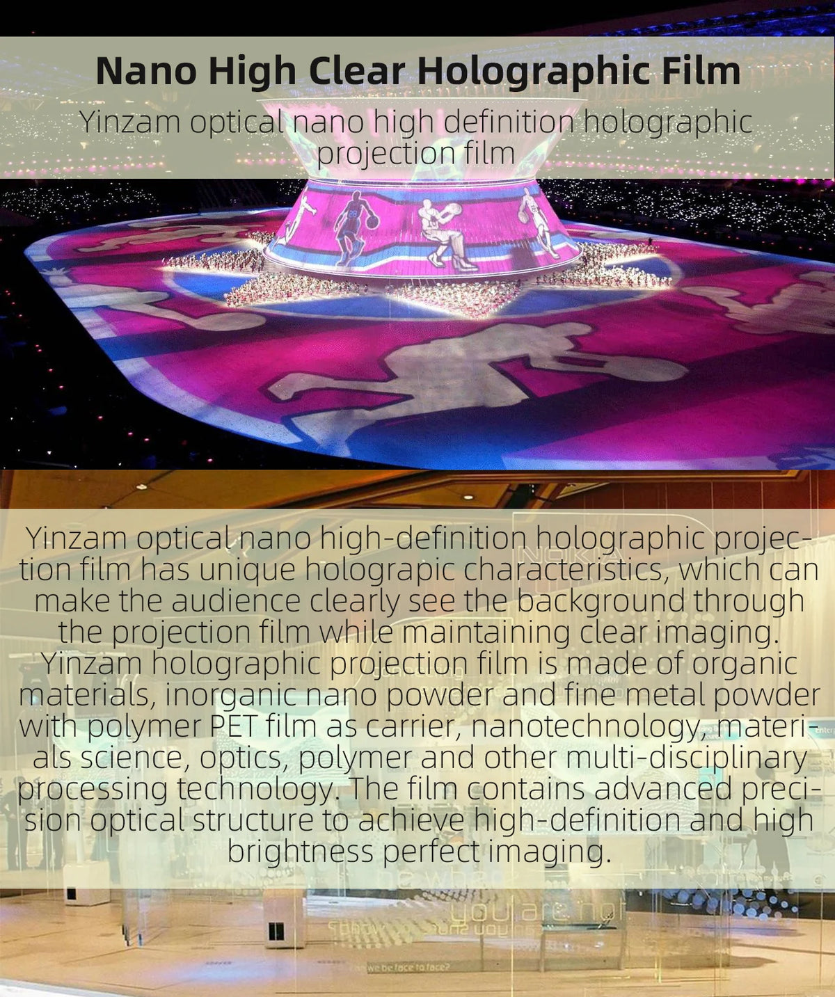 Customized 3D Hologram Film Holographic Screen Film with High Definition Transparent Rear Screen Projector Rear Projection Film