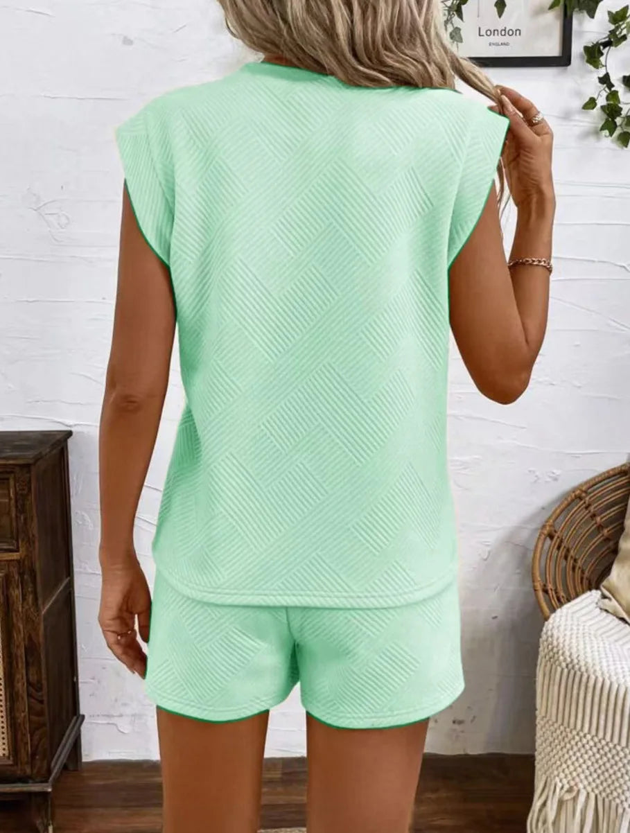 Women Shorts Pant Set Two Piece Sets Round Neck Solid Casual Loose Tops Short Pants Lace Up Elastic Waist Y2k Streetwear 2026