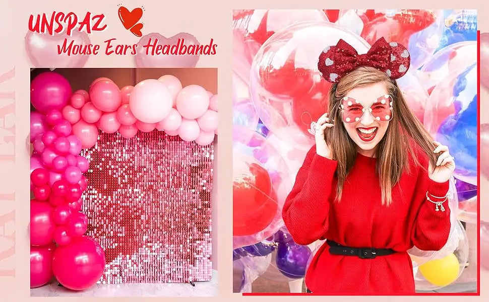 New Valentine's Day Mouse Ears Headband For Girls Women Sequins Love 5"Bow Hairbands Festival Party DIY Hair Accessories Femmes