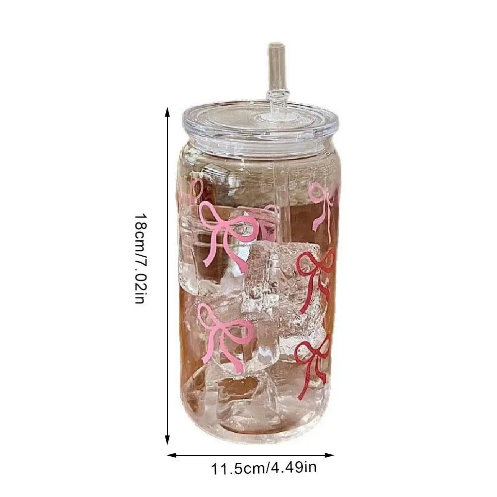 500ml Pink Bow Plastic Cups With Lids And Straws Reusable Bow Aesthetic Cup For Drinking Coffee Tea Cocktail For Party Support