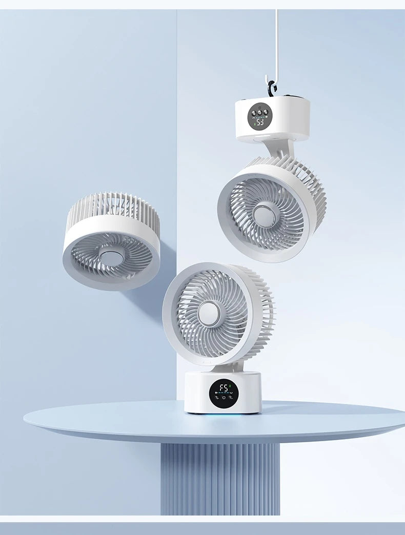 HOMEFISH USB Rechargeable Wall‑mounted Fan Foldable Swivel Portable Fan Built‑in Night Light Household Air Cooling Fan