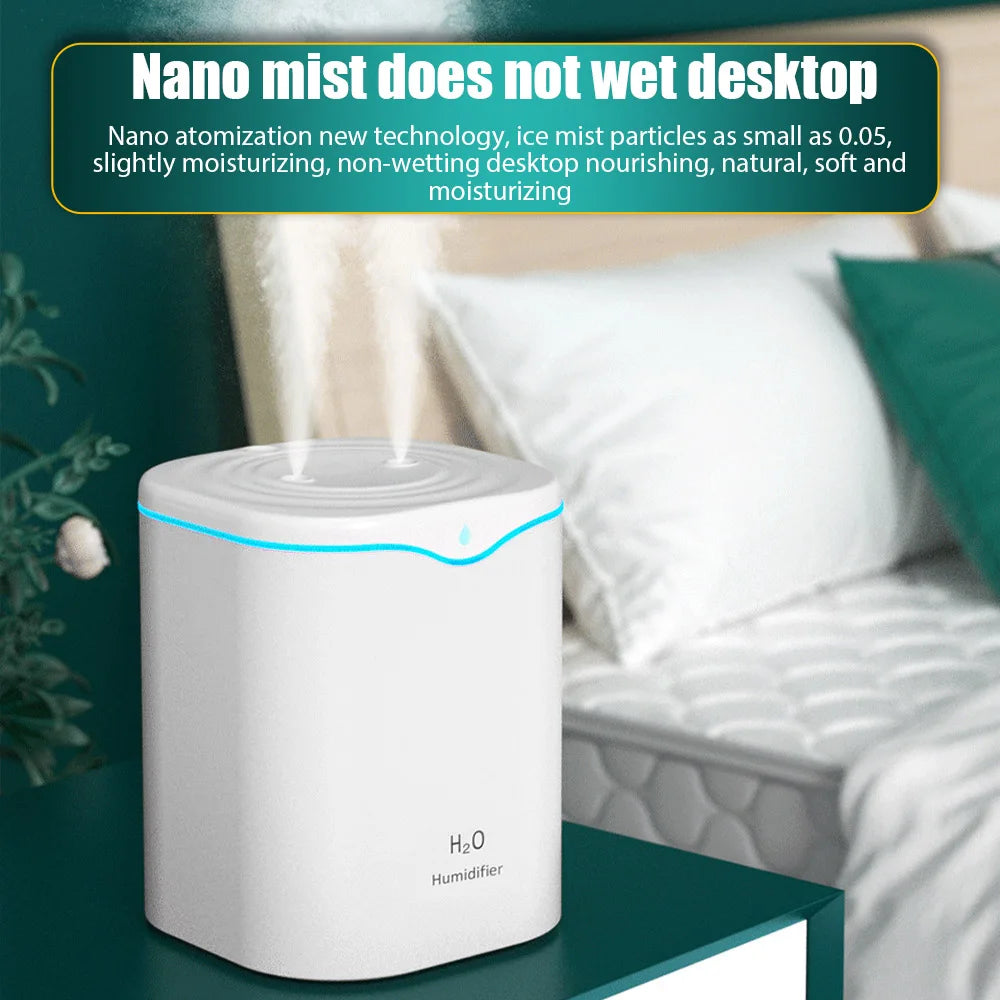 USB Air Humidifier 2L Large Capacity Double Spray Port Essential Oil Humificador Cool Mist Fogger Home Office Aroma Diffuser