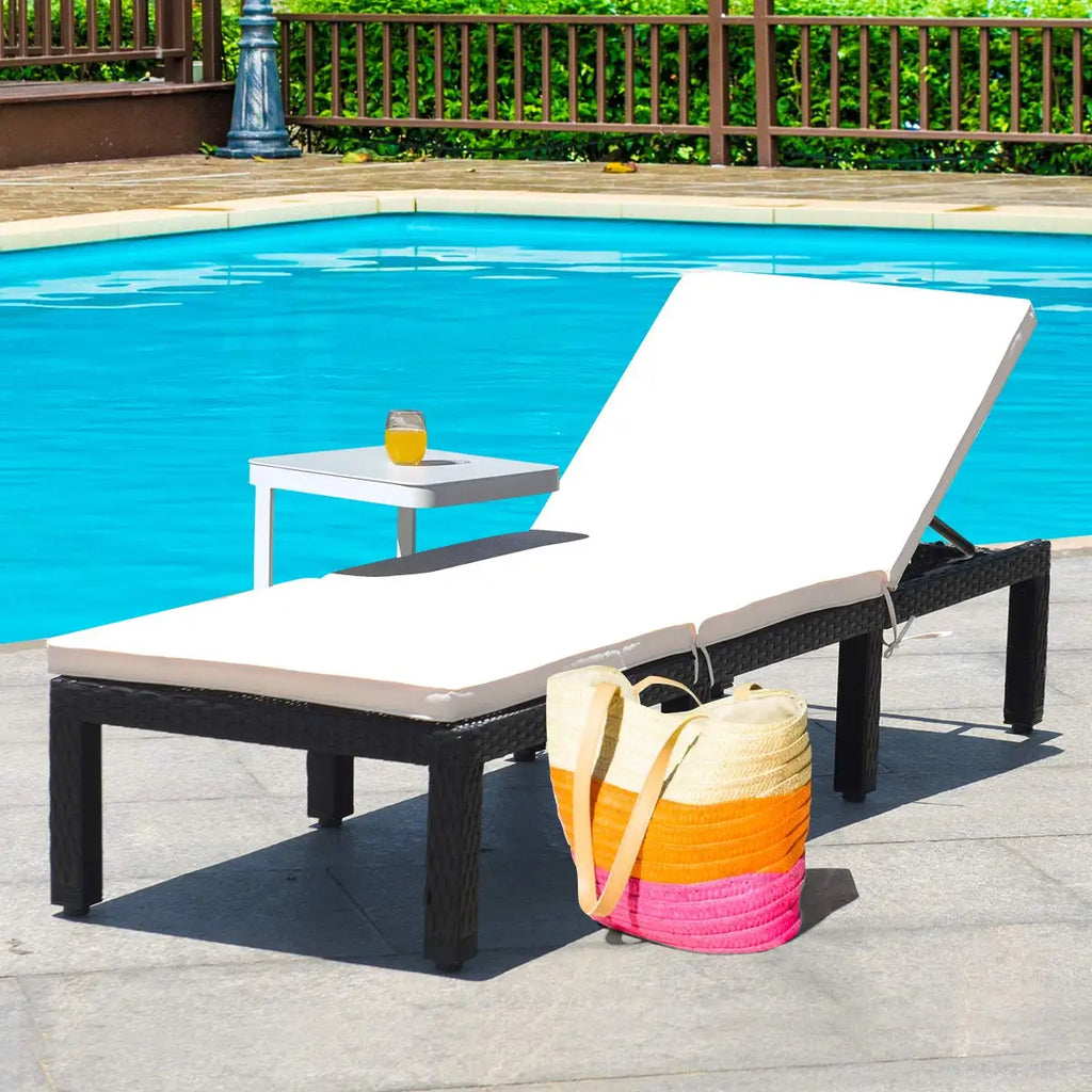 Height Adjustable Cushioned Rattan Patio Chaise Lounge For Pool & Garden, Custom
