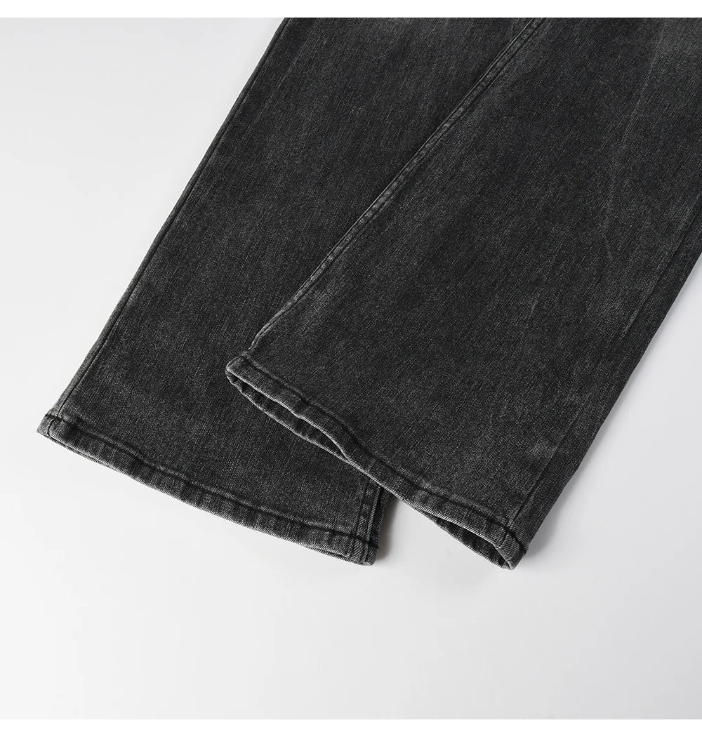 Men's Boot Cut Denim Jeans Gray Black High-Quality Cotton Pants Classic Slim Stretch Flared Trousers