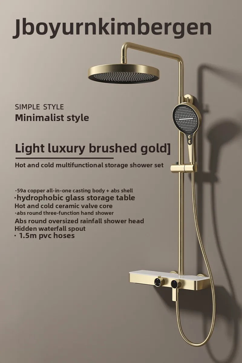 Hotel Grade All Copper Waterway Shower Set Hot Cold Multifunction Pressure Shower Head Storage Shelf Copper Shower Set Bathroom