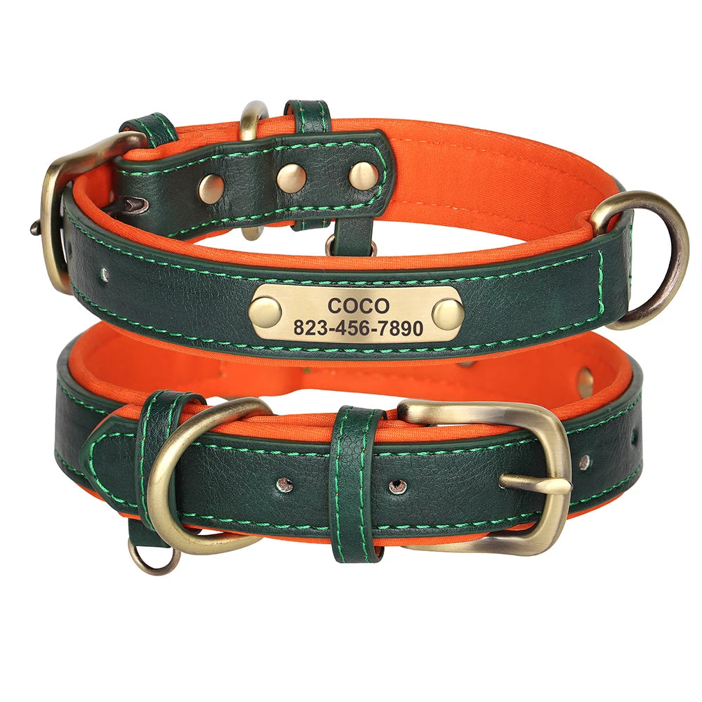 Free Custom Dog Collar Soft Padded Dogs Collars Personalized PU Leather Pet Necklace Adjustable for Small Medium Large Dogs Pug