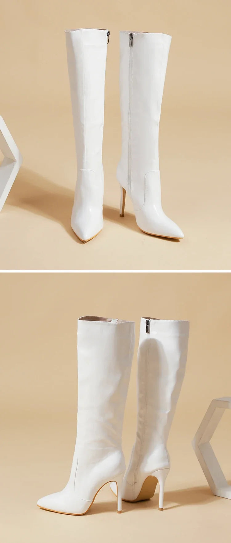 Women's Fashion Elegant Pointed Thin Heel Knee High Long Boots2024 Spring/Autumn PU Panel Side Zipper Boots Western35-42