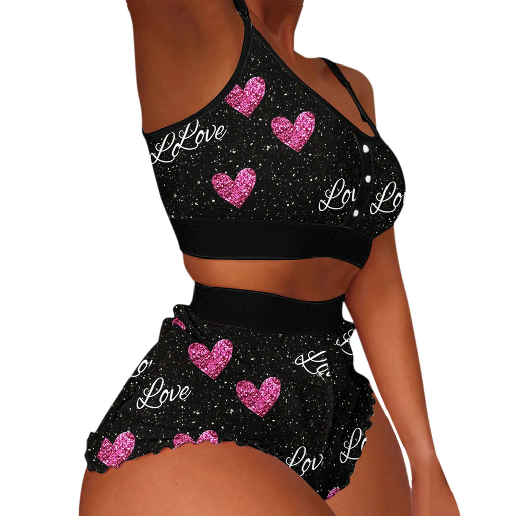 Women Sexy Printing Pajamas Sleeveless Shorts Lingerie Sleepwear Set Women Swimsuits