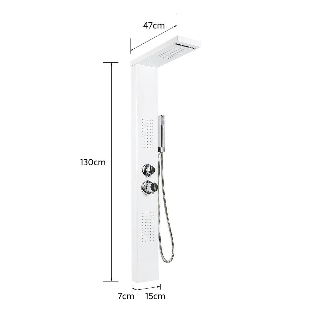 4 in 1 shower panel, shower system complete set rain shower, waterfall, massage side jets, wide hand shower, 1-button switch