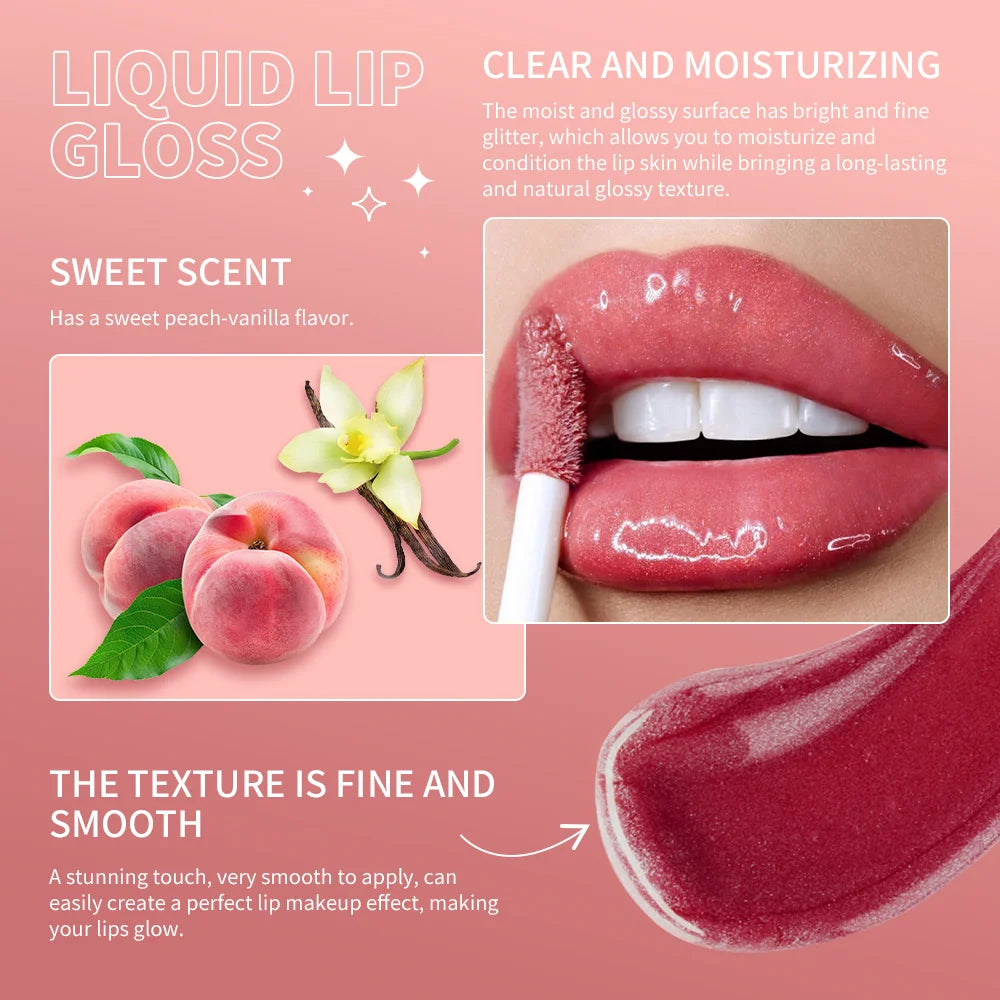 8-Color Liquid Light Glitter Lip Glaze Long-lasting Deep Moisturizing Lip Gloss Reduce Lips Lines Slight Shimmer Makeup Lip Oil