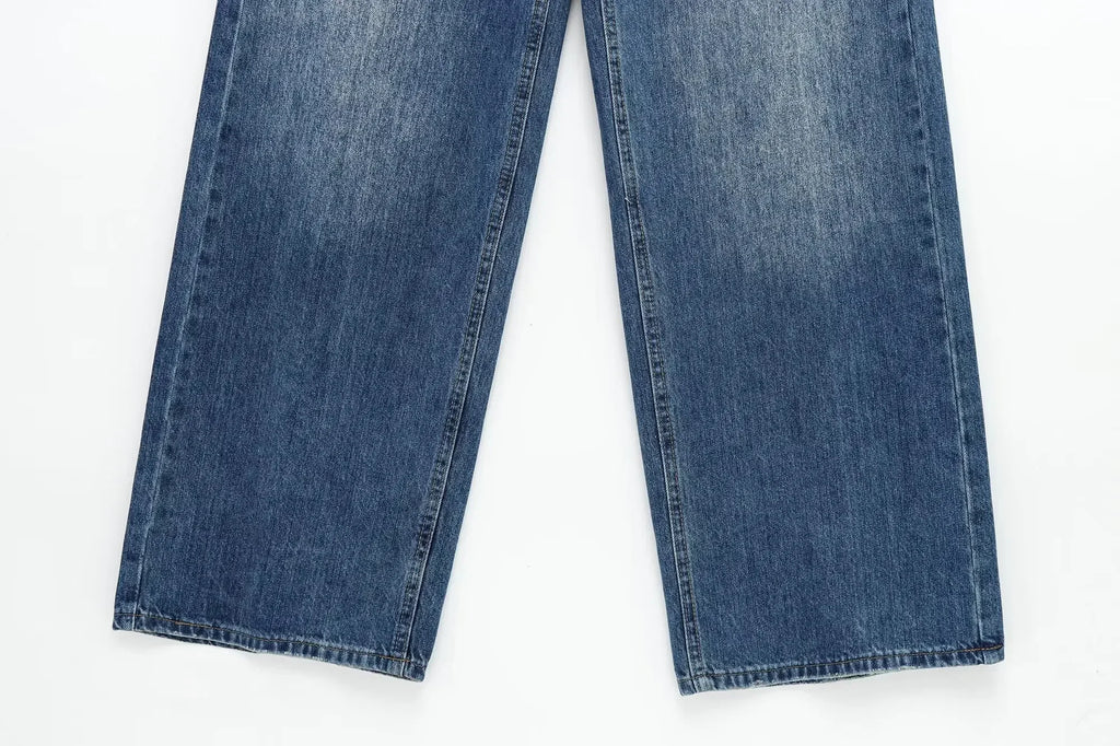 HH Women Trendy Cross Waist Wide Leg Jeans Asymmetrical Button Fly High Waist Baggy Denim Pants For Streetwear Y2K Outfits