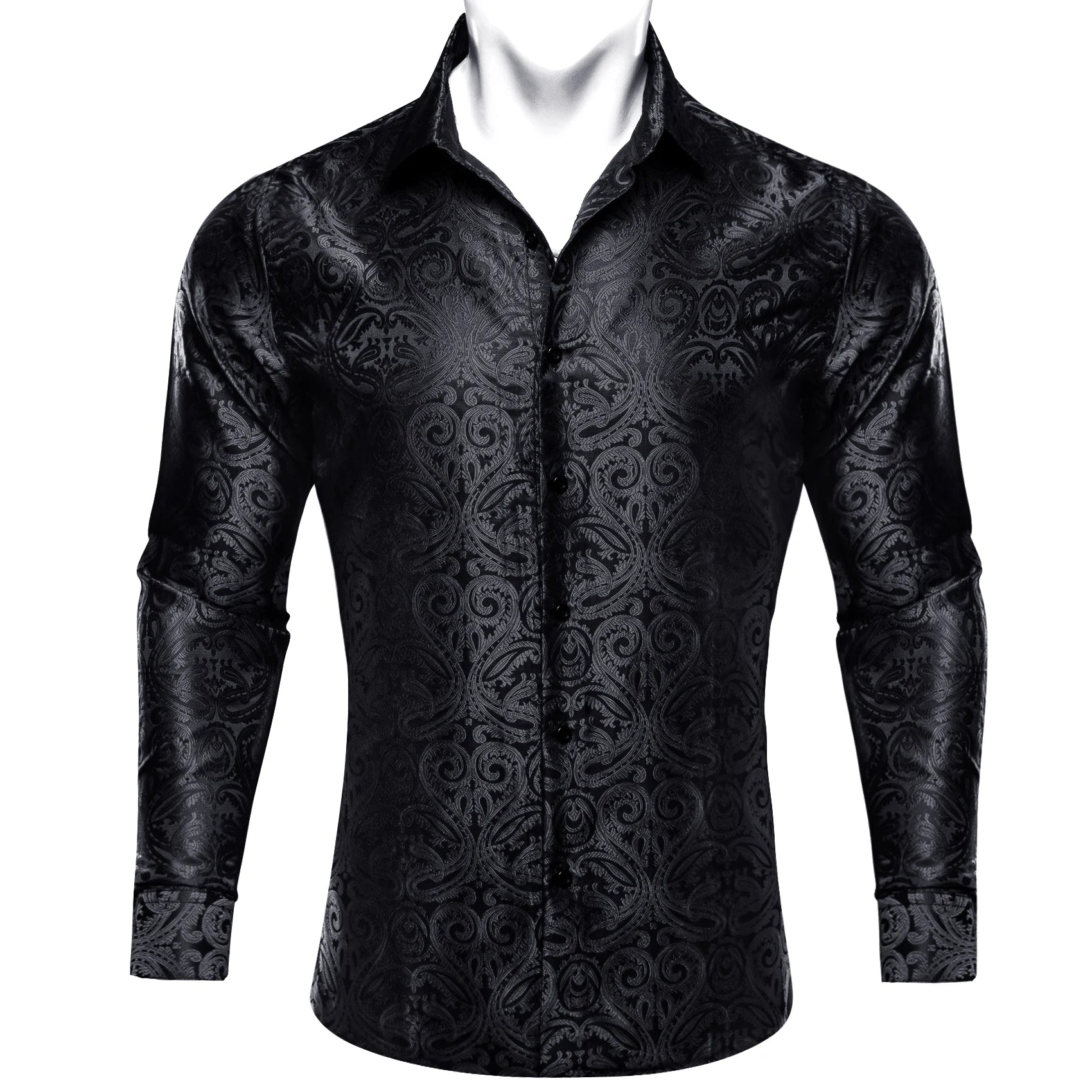 Barry.Wang Luxury Silk Mens Shirts Jacquard Floral Long Sleeve Formal Casual Breathable Male Blouses Wedding Business Prom Gift