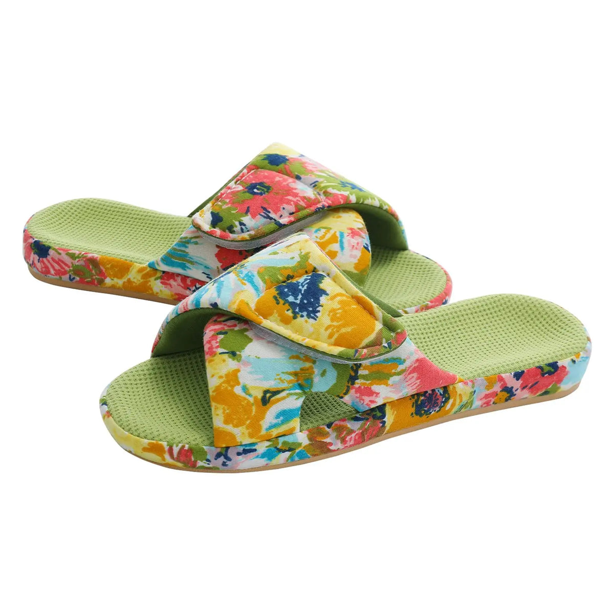 Litfun Open Toe House Slippers For Women New Corduroy Indoor Flat Slides With Adjustable Strap Four Season Lady Orthopedic Shoes