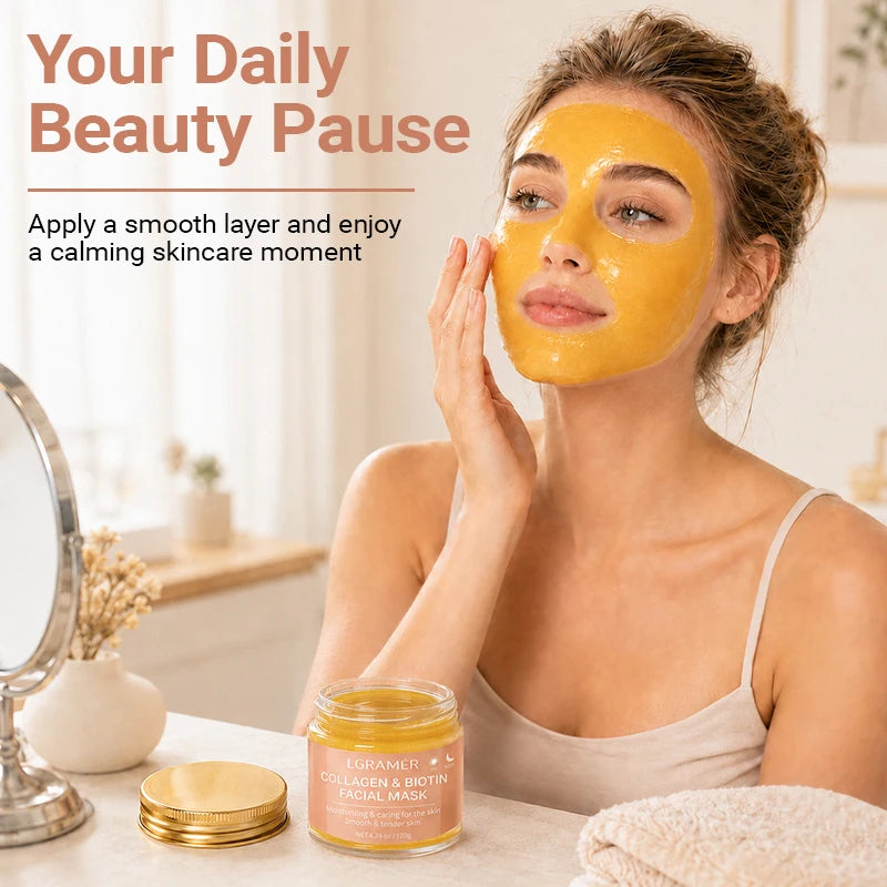 30g/60g/120g Collagen & Biotin Facial Mask,Day & Night Use, Moisturizing Hydrating, Make Skin Smooth Tender Daily Skin Care Mask