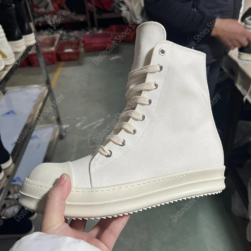 Brand Men Shoes Ro Casual Canvas Shoes High Top Women Sneakers Quality Black Ankle Boot Designer Zipper Luxury Laces Flat Shoes