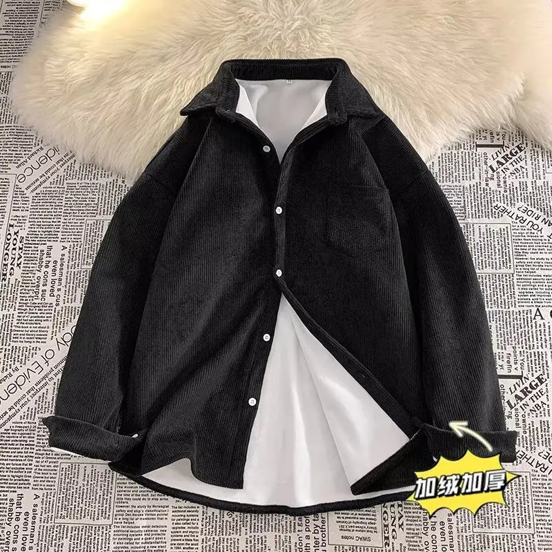 Corduroy Long Sleeve Shirt Jacket Men's Autumn Winter Thickened Casual Wear Resistant Embellished Standard Fit Youth Fashion
