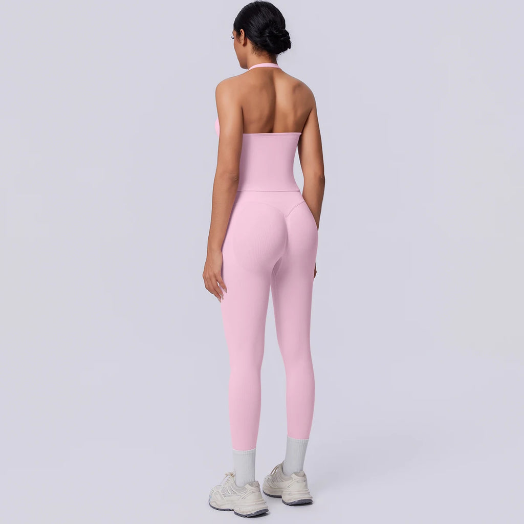 2PCS Woman Yoga Set Solid Color Sexy Fitness Top Summer Gym Workout High Stretch Female Pants Sports Fitness Clothing Yoga Set