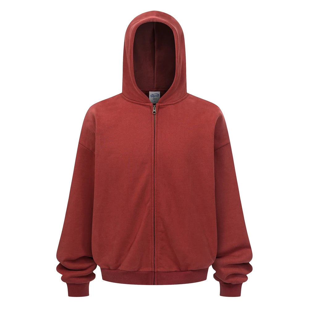 ZODF Trendy Winter Man Warm 430gsm Fleece Zipper Hoodies Unisex Solid Loose Zip-Up Hooded Coats Brand Outfit HY1130