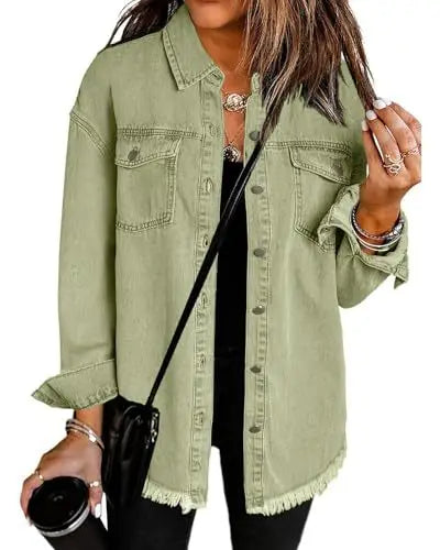 Women's Trendy Washed Denim Jacket New Spring Autumn Trimmed Edges Casual Classic Fit Jeans Jacket for Ladies