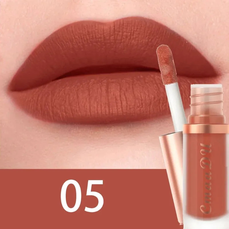 12 Colors Matte Velvet Lip Glaze Waterproof Liquid Lipstick Nude Brown Moisturizing Long Lasting Non-stick Cup Lip Gloss Makeup