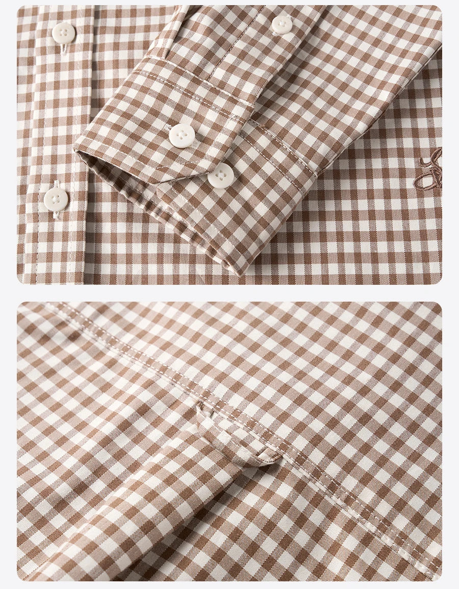SIMWOOD 2026 Spring New Oversize 170gsm Liquid Ammonia Finish Fabric Shirts Men Checked Plaid Casual Shirts