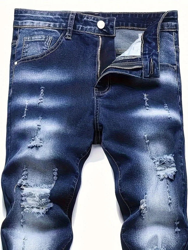 Riding Motorcycle Mens Pants Hip Hop Ripped Skinny Jeans Breathable Casual Fashion Blue Denim Trousers Streetwear Men Clothing