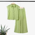 2026 ZANZEA Summer 2 Pieces Sets Elegant Lapel Neck Sleeveless Shirt Pant Sets Plaid Tracksuit Stylish Women OL Work Outfits